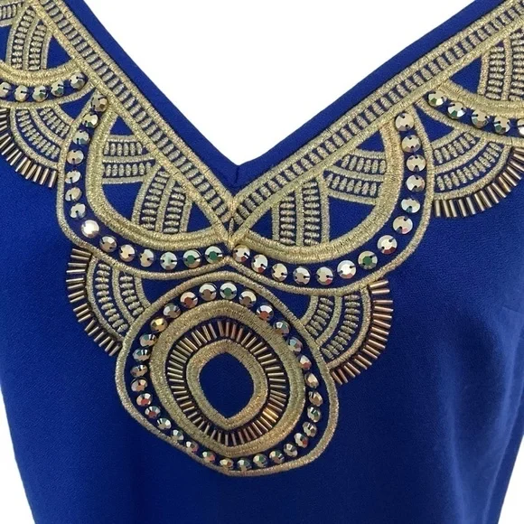 Lilly Pulitzer Lela Cami Top in True Royal Blue Size S Gold Embroidered - Picture 7 of 11